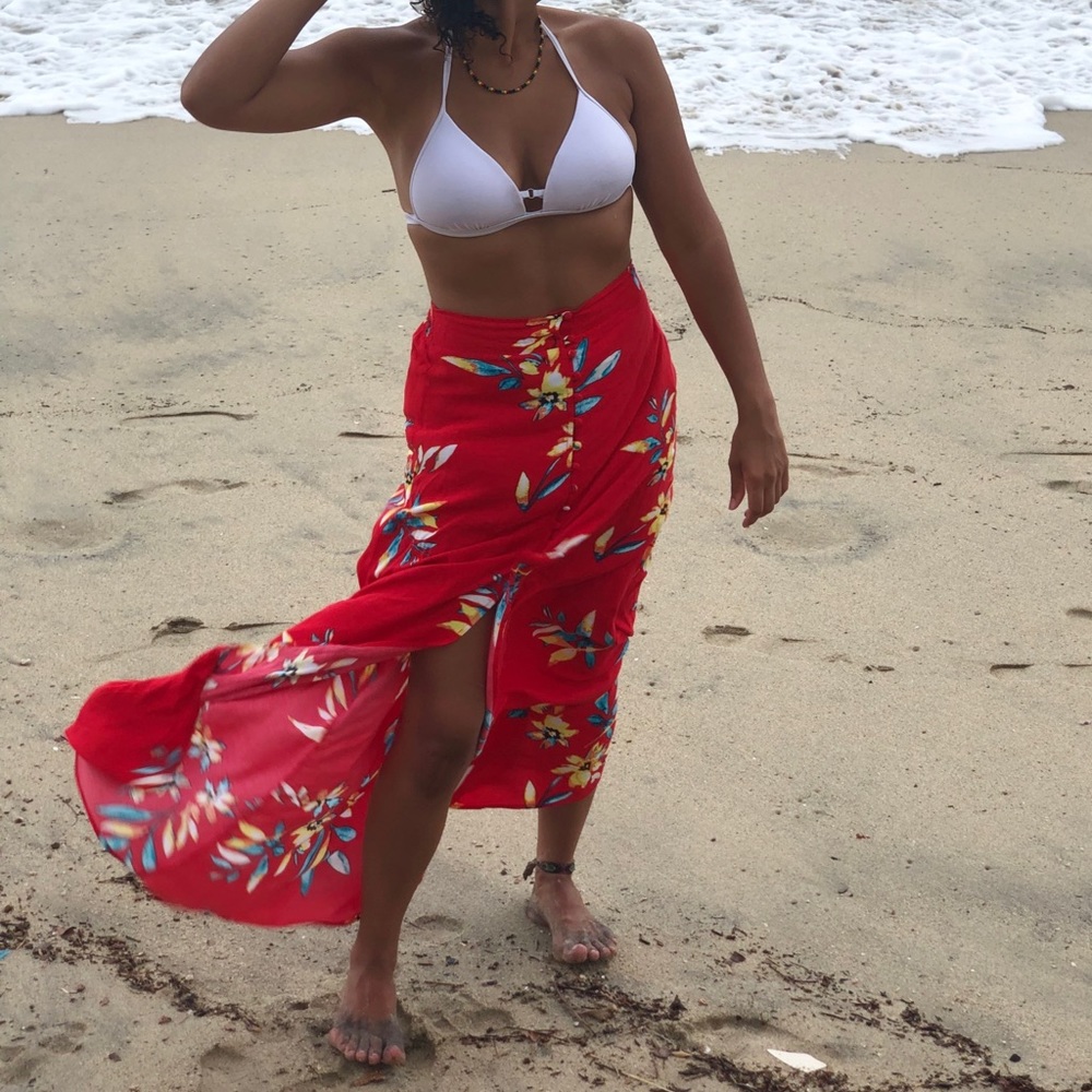 Red Floral Maxi Skirt